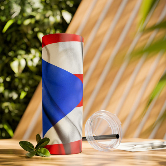 Puerto Rico Flag Skinny Tumbler with Straw, 20oz