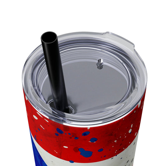 Puerto Rico Flag Paint Splotch Skinny Tumbler with Straw, 20oz