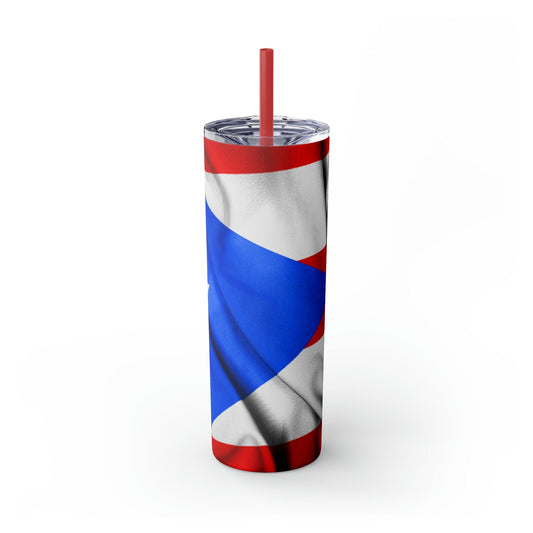 Puerto Rico Flag Skinny Tumbler with Straw, 20oz